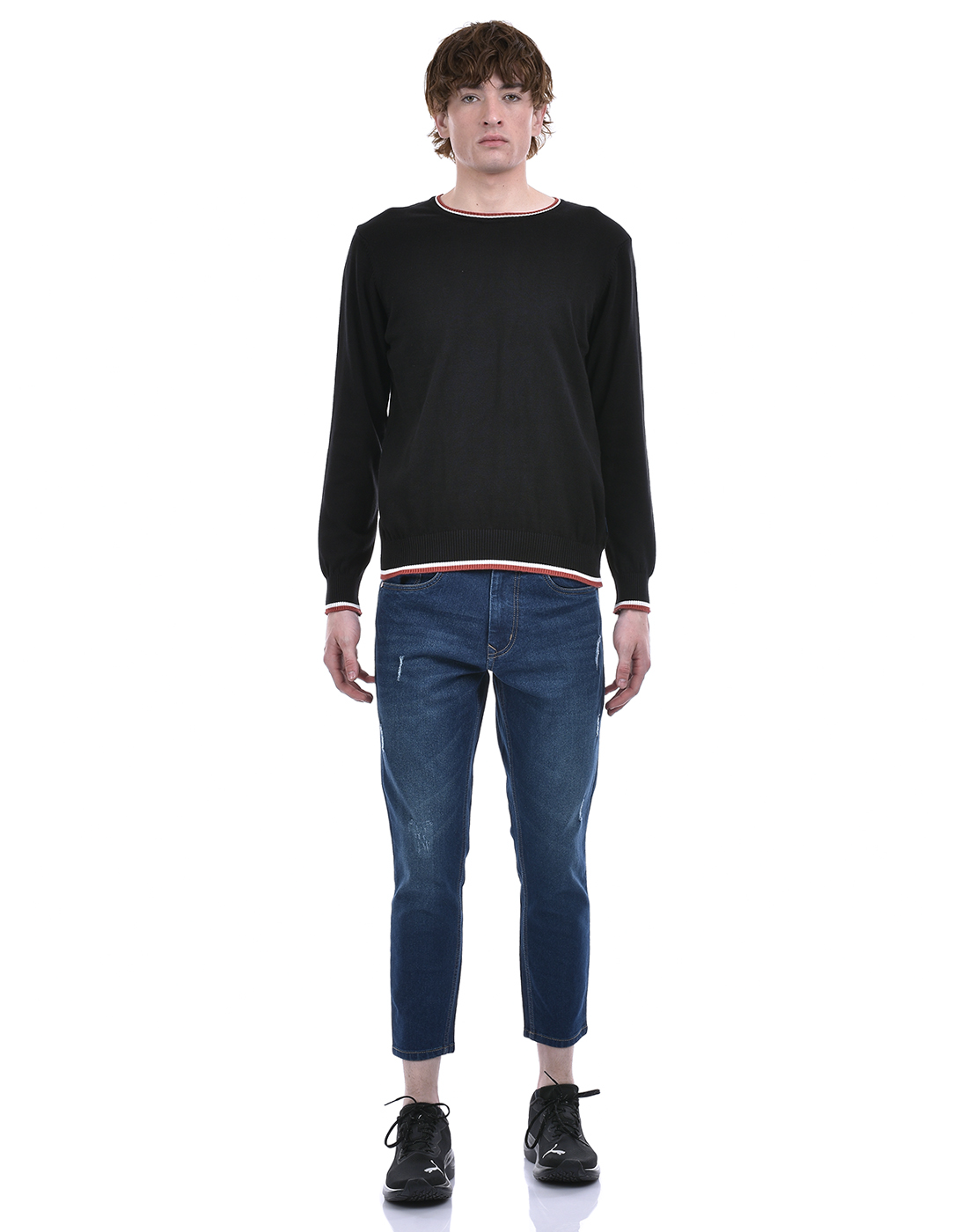 Numero Uno Men Striped Black Sweater